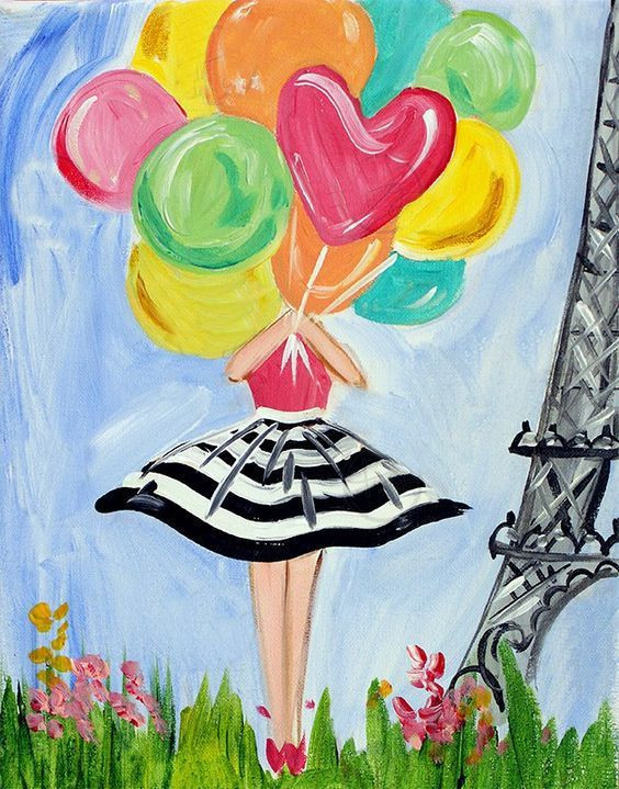 Easy Things For Kids To Paint
 Lady with balloons cute beginner painting idea