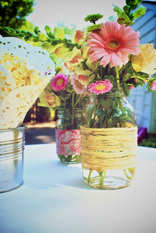 Engagement Party Flower Centerpiece Ideas
 Mason Jars with flowers engagement party decorations