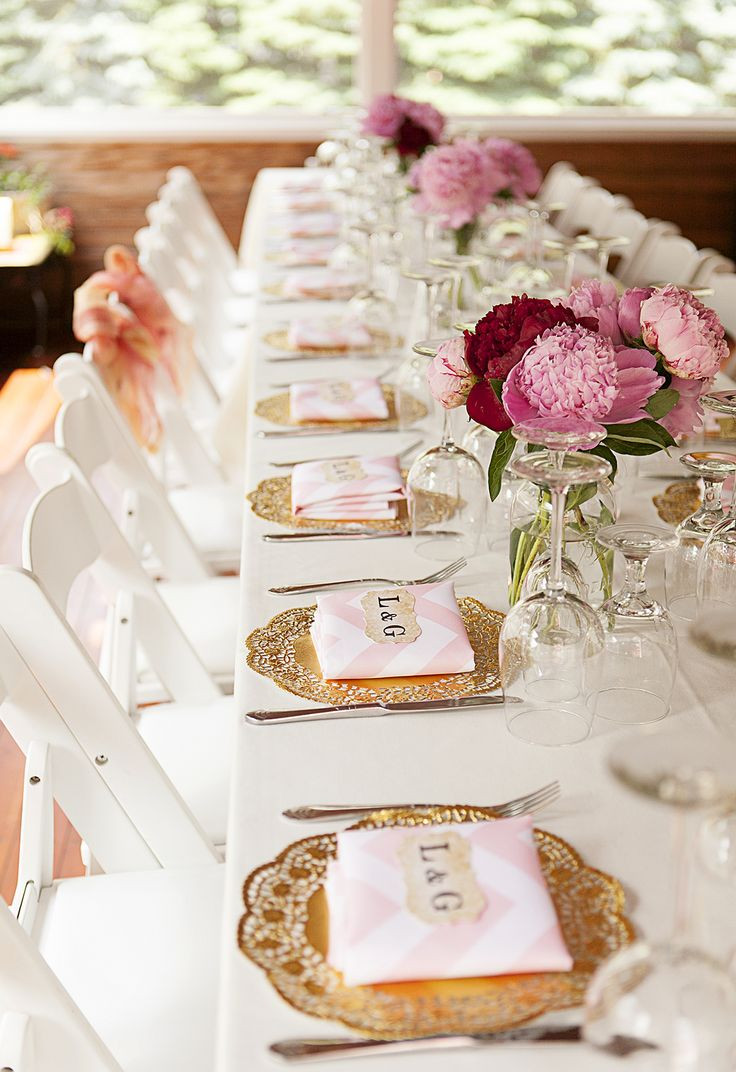Engagement Party Ideas On Pinterest
 6 engagement party place settings pink peonies gold