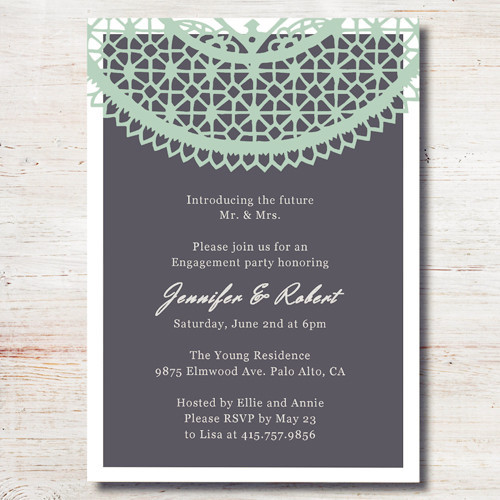 Engagement Party Invites Ideas
 mint green lace printed cheap engagement party invitation