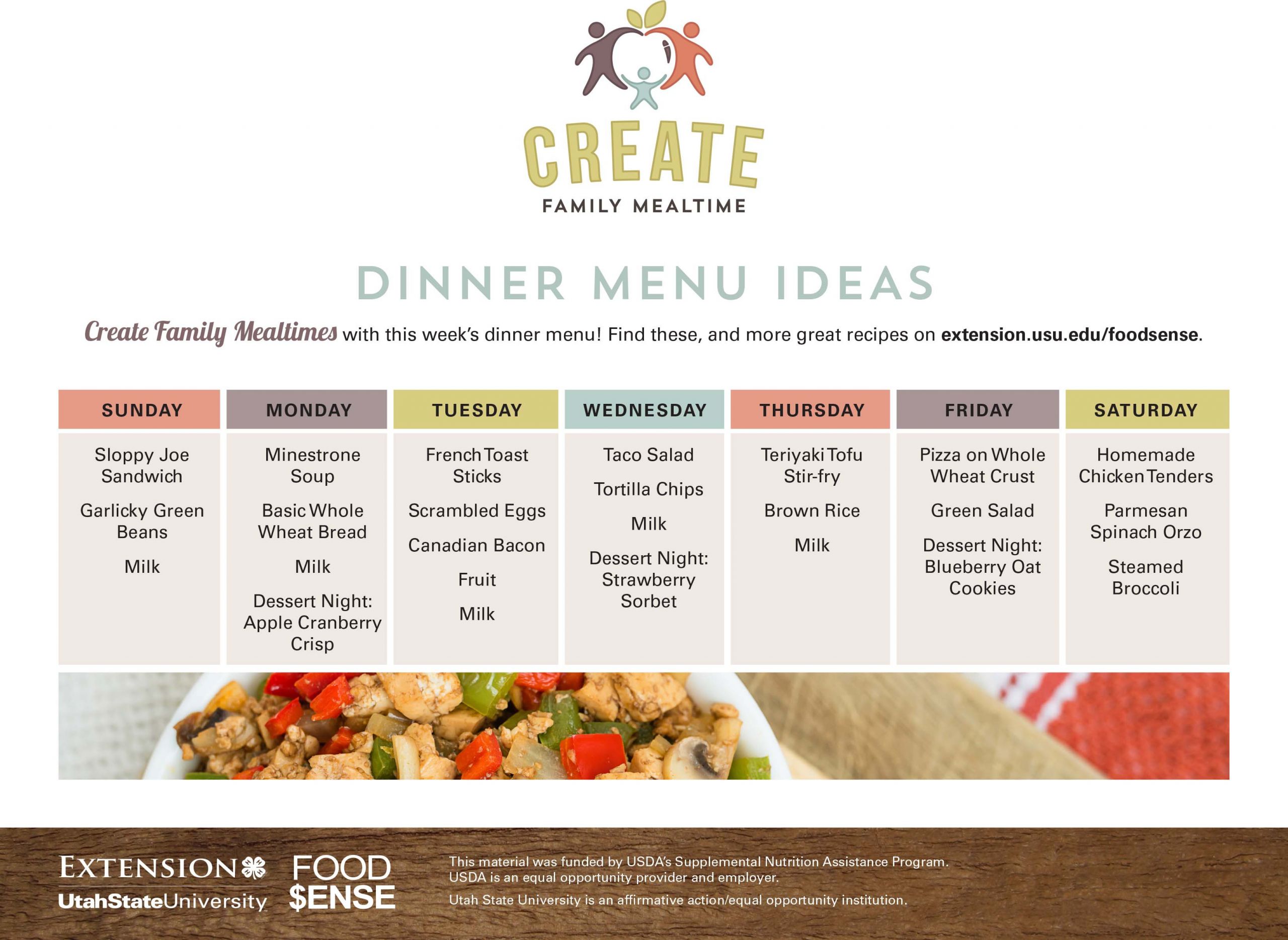 Family Dinner Menu Ideas
 Create Family Mealtime Weekly Menu Ideas – Eat Well Utah