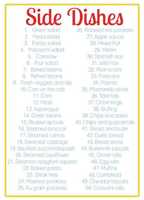 Family Dinner Menu Ideas
 Great list of side dish ideas adds variety when I in