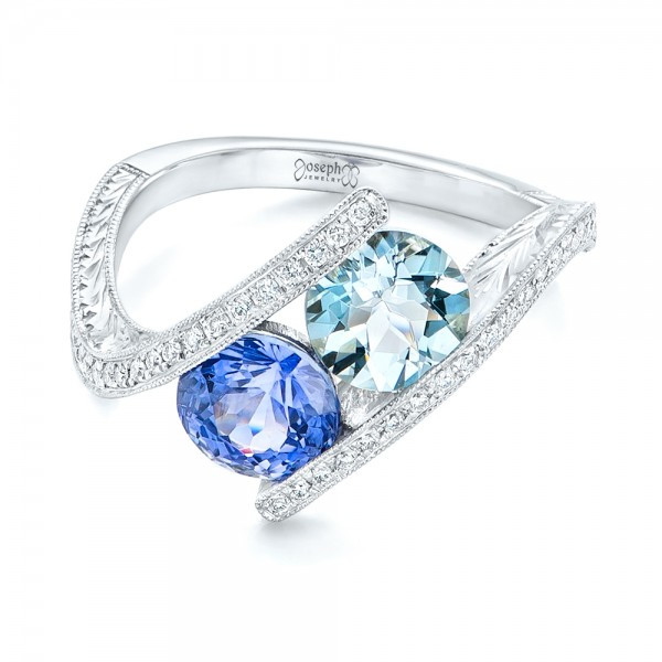 Fashion Diamond Rings
 Custom Aquamarine Blue Sapphire and Diamond Fashion Ring