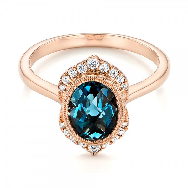 Fashion Diamond Rings
 Rose Gold Diamond and London Blue Topaz Fashion Ring