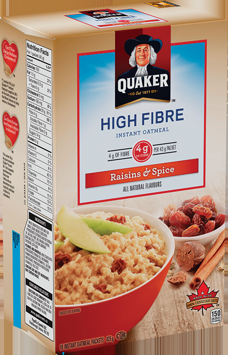 Fiber In Oats
 Quaker High Fibre Raisins & Spice Instant Oatmeal