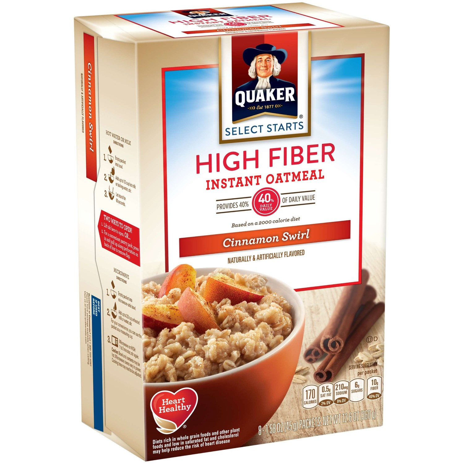 Fiber In Oats
 Quaker Instant Oatmeal High Fiber Cinnamon Swirl 1 57 Oz
