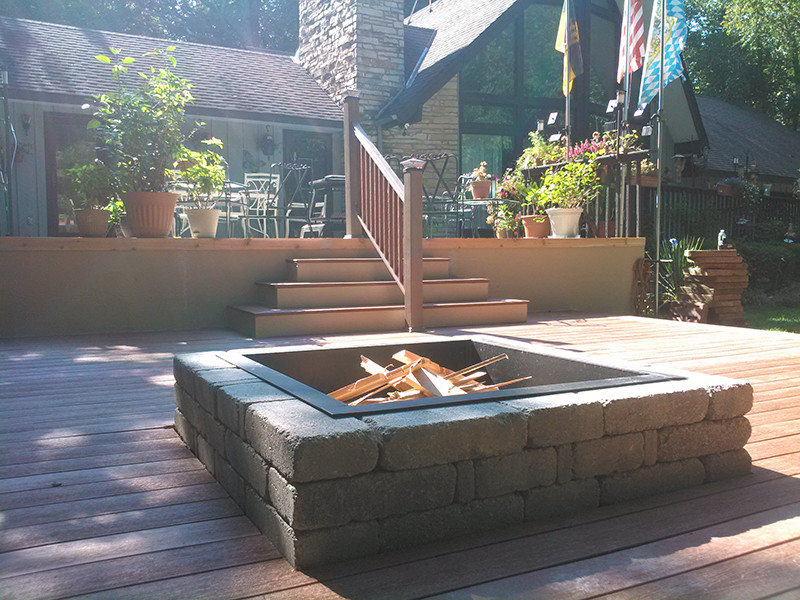 Fire Pit Built Into Deck
 Custom Built Deck with Firepit and Rope Lighting