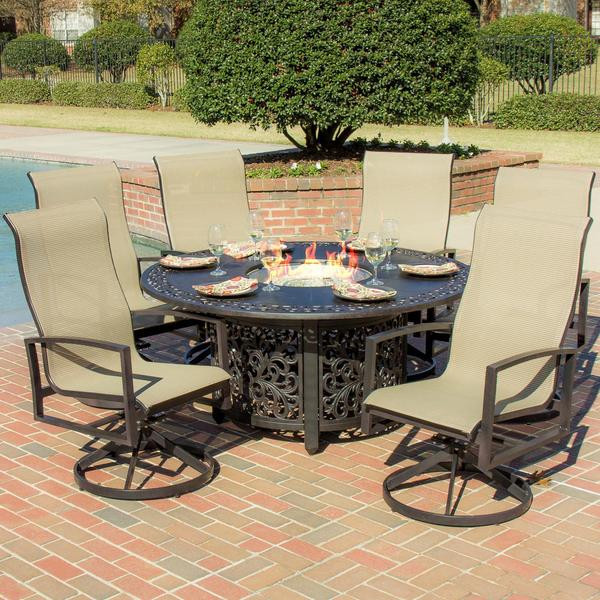 Fire Pit Dining Table Set
 Acadia 6 person Sling Patio Dining Set with Fire Pit Table