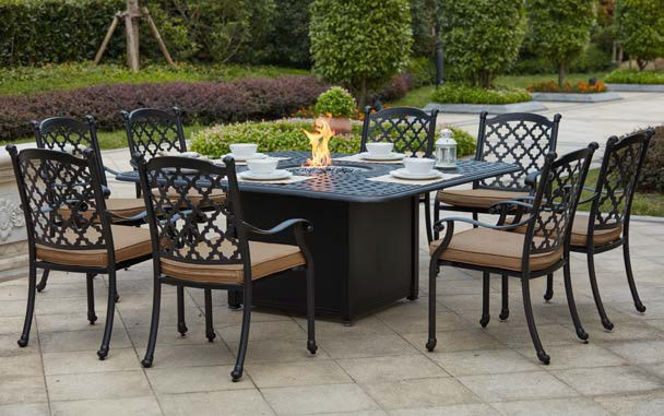 Fire Pit Dining Table Set
 Patio Furniture Dining Set Cast Aluminum 64" Square