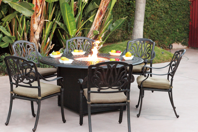 Fire Pit Dining Table Set
 Patio Furniture Dining Set Cast Aluminum 60" Round Propane