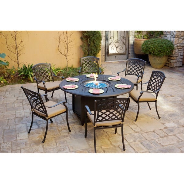 Fire Pit Dining Table Set
 Shop 7 Piece Patio Fire Pit Dining Set 60 Inch Round