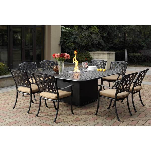 Fire Pit Dining Table Set
 Darlee Ocean View Cast aluminum Dining Set With Sesame