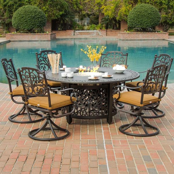 Fire Pit Dining Table Set
 Evangeline 6 person Cast Aluminum Patio Dining Set with