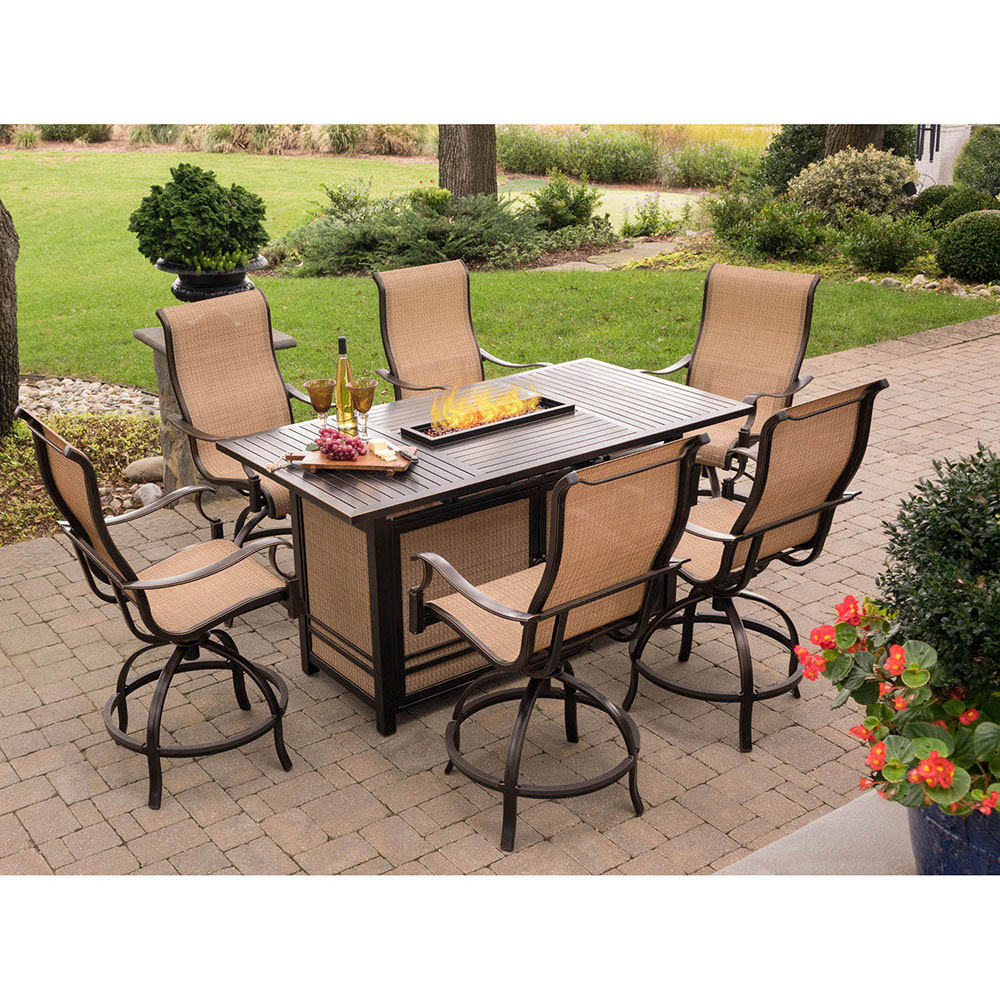 Fire Pit Dining Table Set
 Monaco 7 Piece High Dining Bar Set with 30 000 BTU Fire