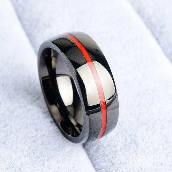 Firefighter Wedding Rings
 Thin Red Line Firefighter Wedding Band Ring Pluto99