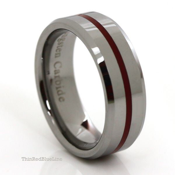Firefighter Wedding Rings
 Thin Red Line 8mm Red Epoxy Tungsten Carbide Ring