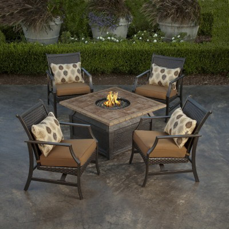 Firepit And Chairs
 New 5 Piece Fire Pit Chat Set 42" Square Porcelain Top