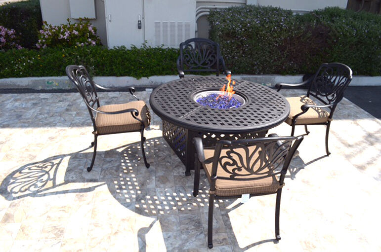 Firepit And Chairs
 Outdoor Patio Furniture Set 5Pc Propane Gas Fire Pit Table