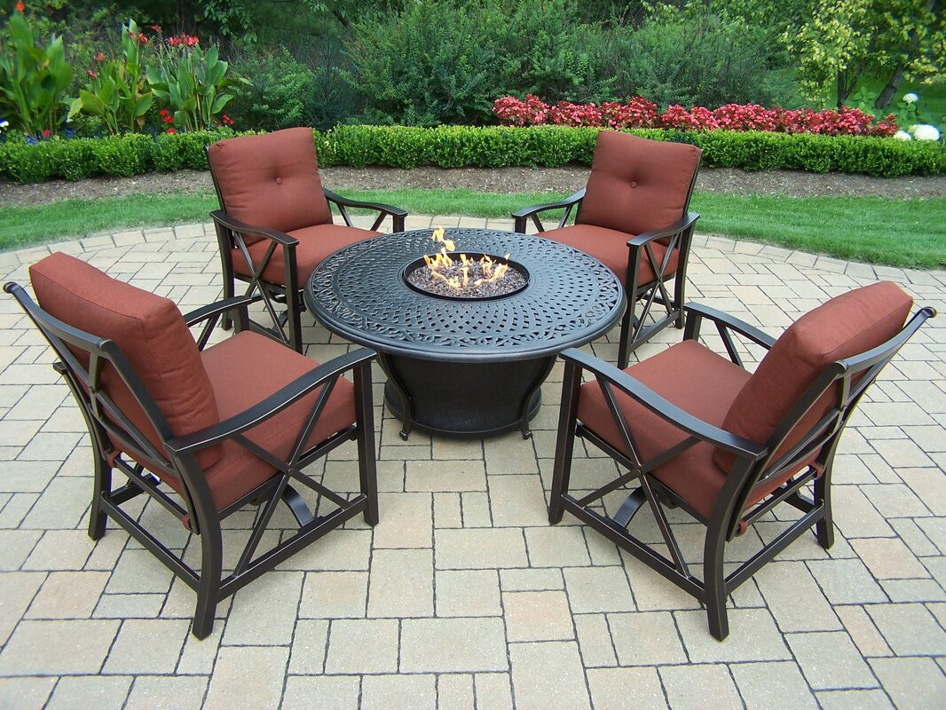 Firepit And Chairs
 Oakland Living Charleston Aluminum Gas Fire Pit Table and