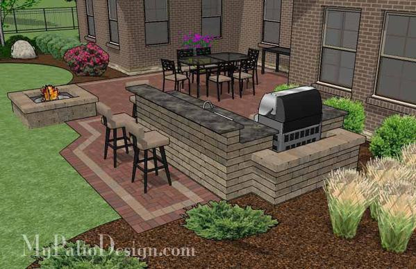Firepit Kitchen And Bar
 505 sq ft Courtyard Brick Patio Design with