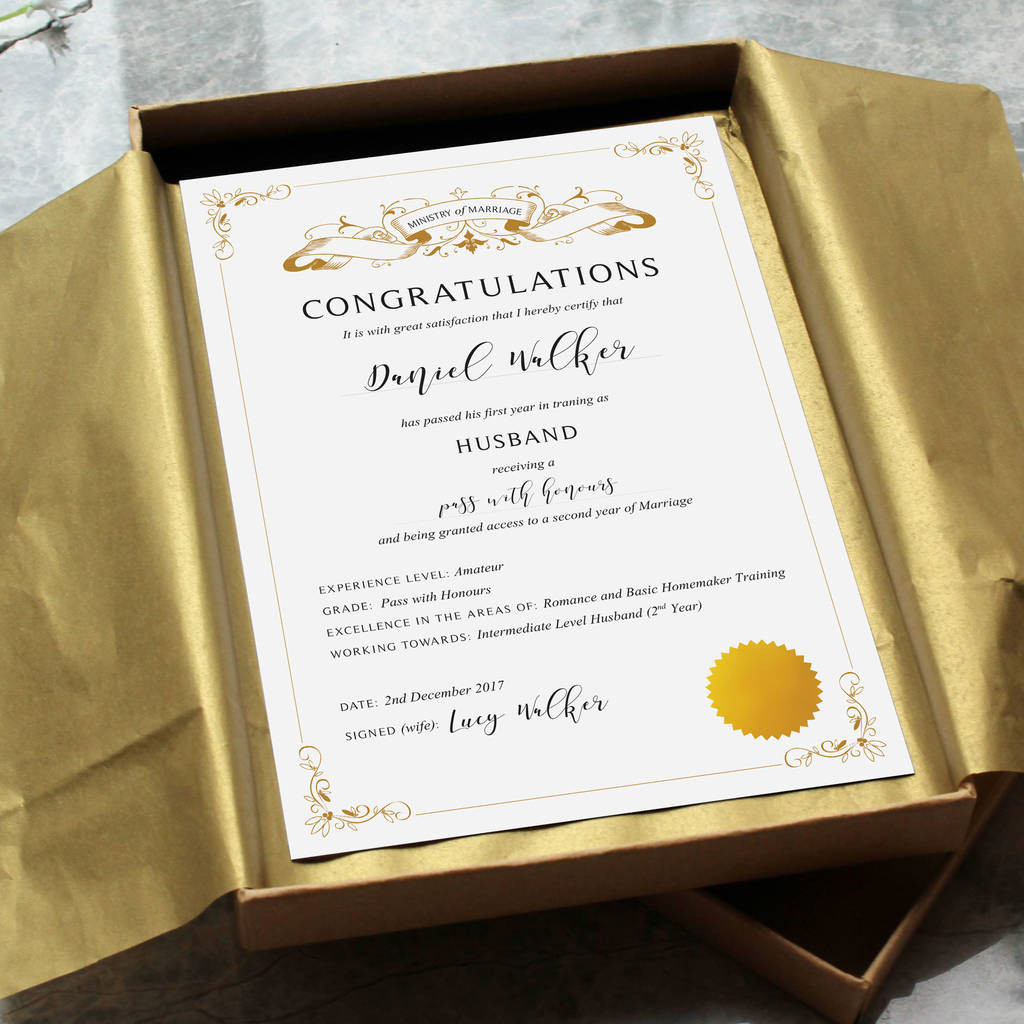 First Anniversary Paper Gift Ideas
 first anniversary paper t husband certificate by