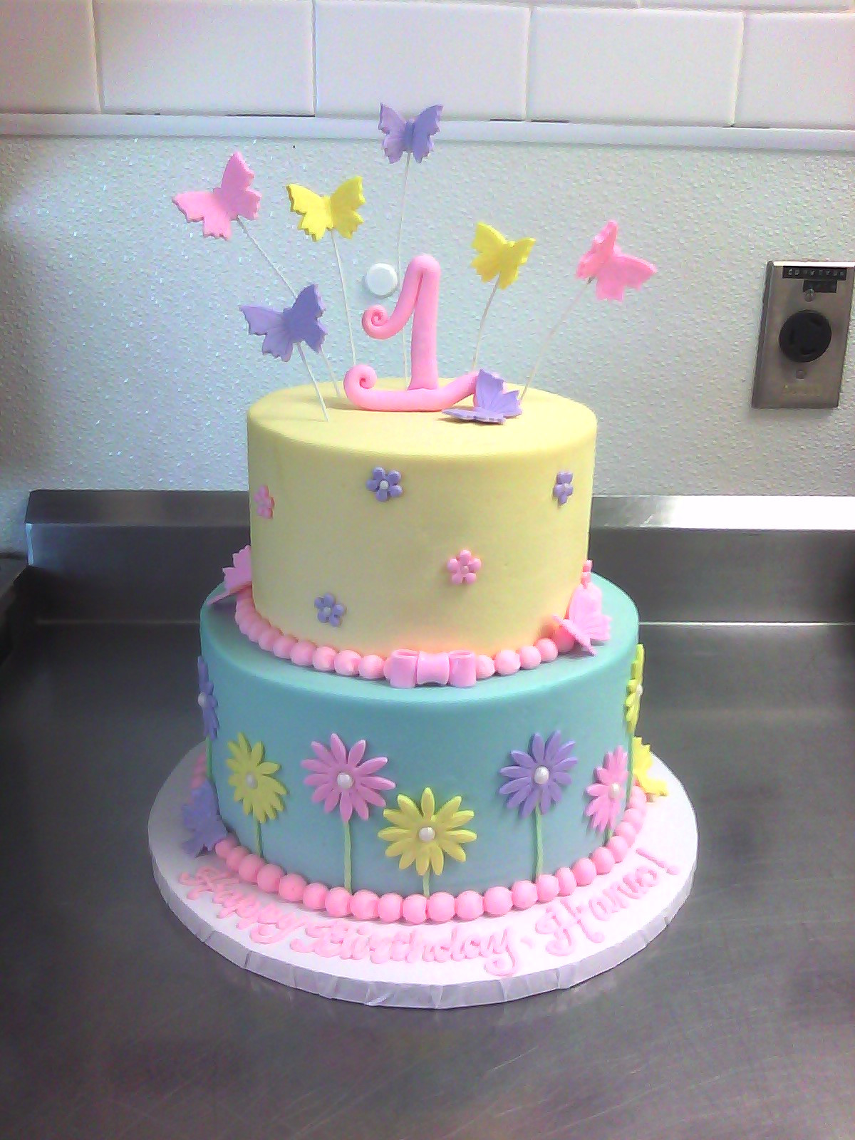 First Birthday Cakes For Girls
 1st Birthday Cake with Butterflies & Flowers