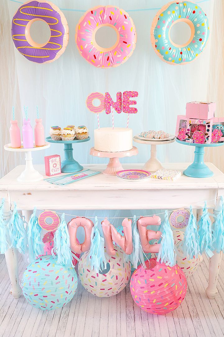 First Birthday Decorations For Girl
 An absolutely adorable and very trendy doughnut themed