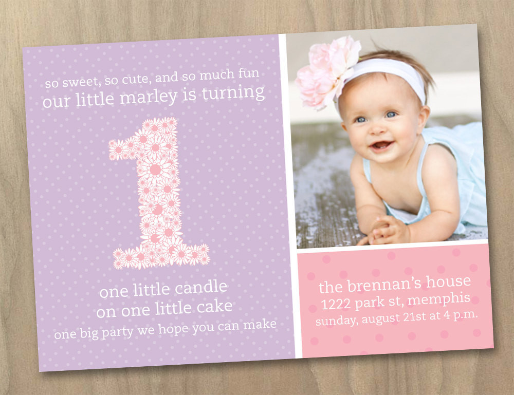First Birthday Party Invitation Wording
 Baby Girl First 1st Birthday Invitation Pink and