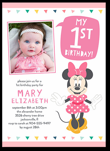 First Birthday Quotes For Invitations
 Disney Minnie Mouse Baby Girl 1st Birthday Invitation