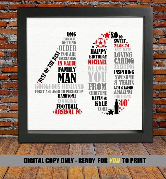 Fortieth Anniversary Gift Ideas
 Personalized 40th Birthday Gift for Him 40th birthday 40th