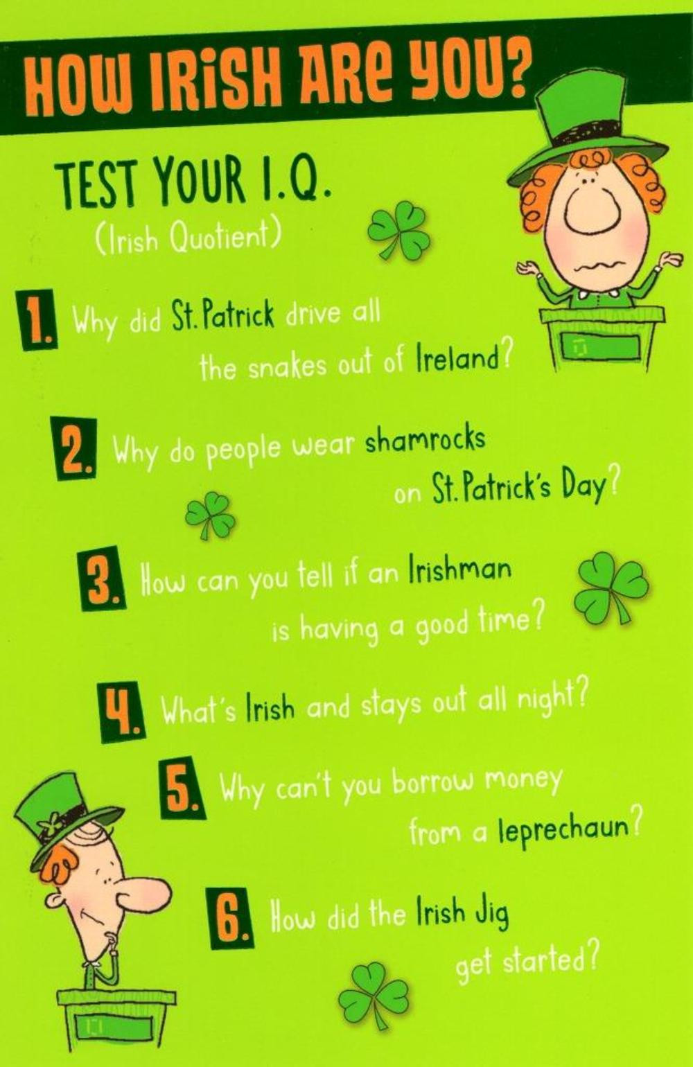 Funny St Patrick's Day Quotes
 Funny St Patrick s Day IQ Test Greeting Card