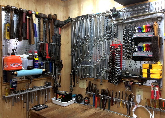 Garage Tool Organization Ideas
 Wall Control Pegboard in a Rustic Workshop Rustic