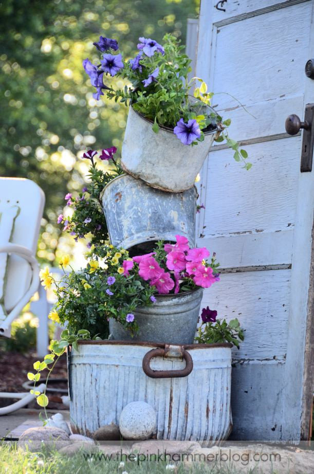Garden Decor DIY
 Primitive tipsy pot planters
