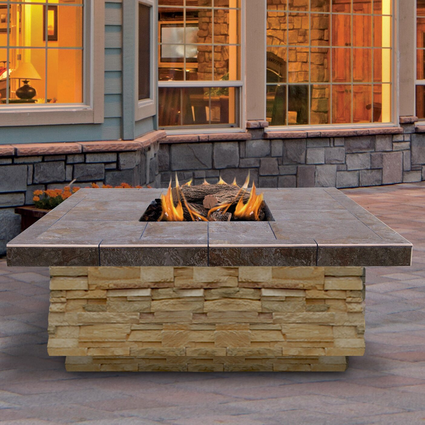 Gas Stone Fire Pit
 CalFlame Natural Stone Propane Gas Fire Pit & Reviews