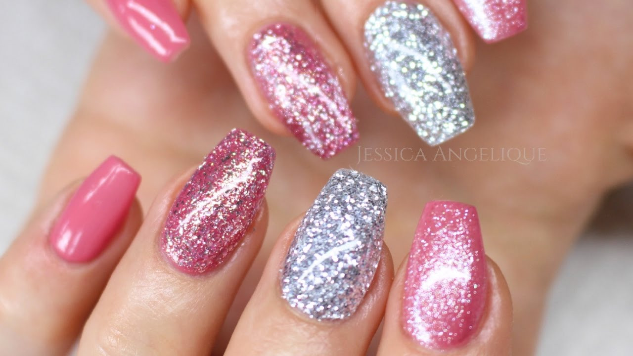 Gel Glitter Nails
 How to Pink w Silver Glitter Gelnails