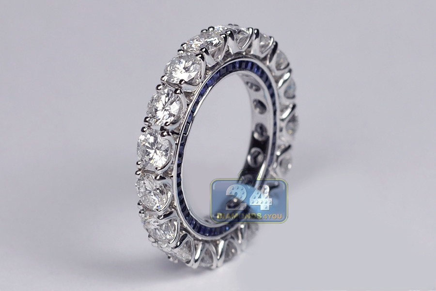 Gemstone Eternity Rings
 Womens Diamond Blue Sapphire Gemstone Eternity Ring 18K Gold