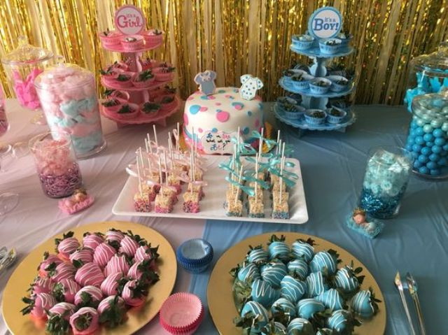 Gender Reveal Desserts
 Picture sweets table for a gender reveal baby shower