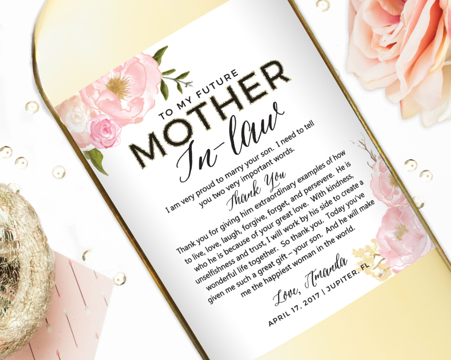 Gift Ideas For Future Mother In Law
 Wedding Gift Wine Labels for Parents Mother of the Bride