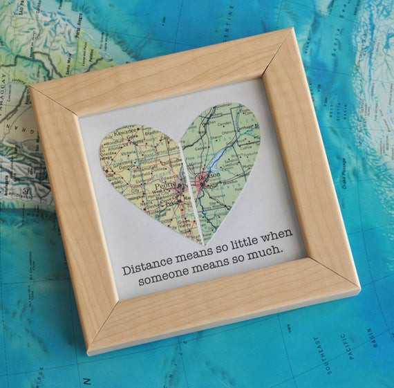 Gift Ideas For Girlfriend Long Distance
 Long Distance Relationship Couple Map Heart Framed with by