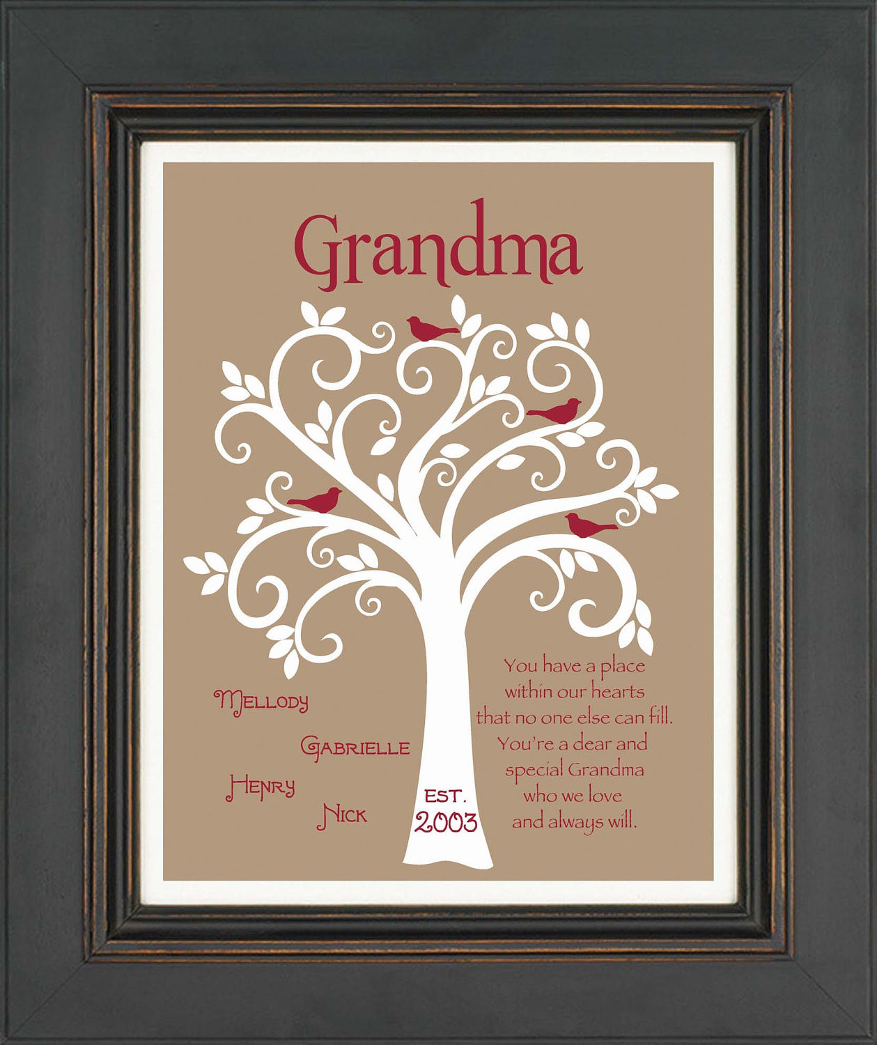 Gift Ideas For Grandmothers
 Grandma Gift Family Tree 8x10 Custom Print Personalized