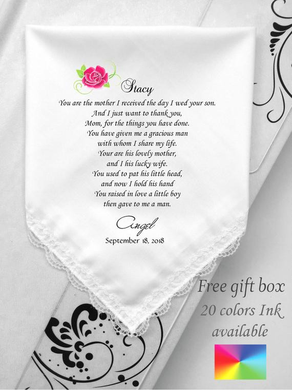 Gift Ideas For Mother In Law On Wedding Day
 Mother In Law Weddings Handkerchief Wedding Gift From Daughter
