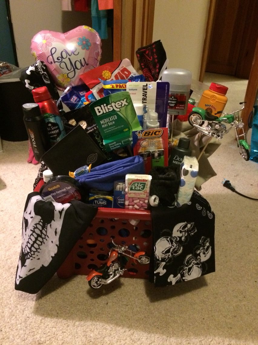 Gift Ideas For Traveling Boyfriend
 Gift basket for my boyfriend going on a motorcycle road