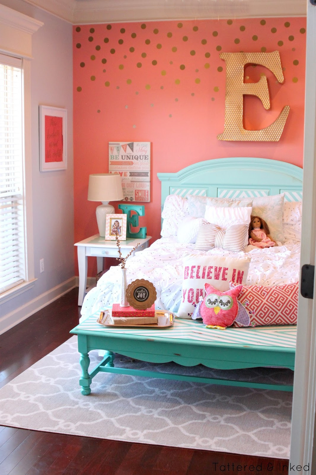 Girl Bedroom Painting Ideas
 Tattered and Inked Coral & Aqua Girl s Room Makeover