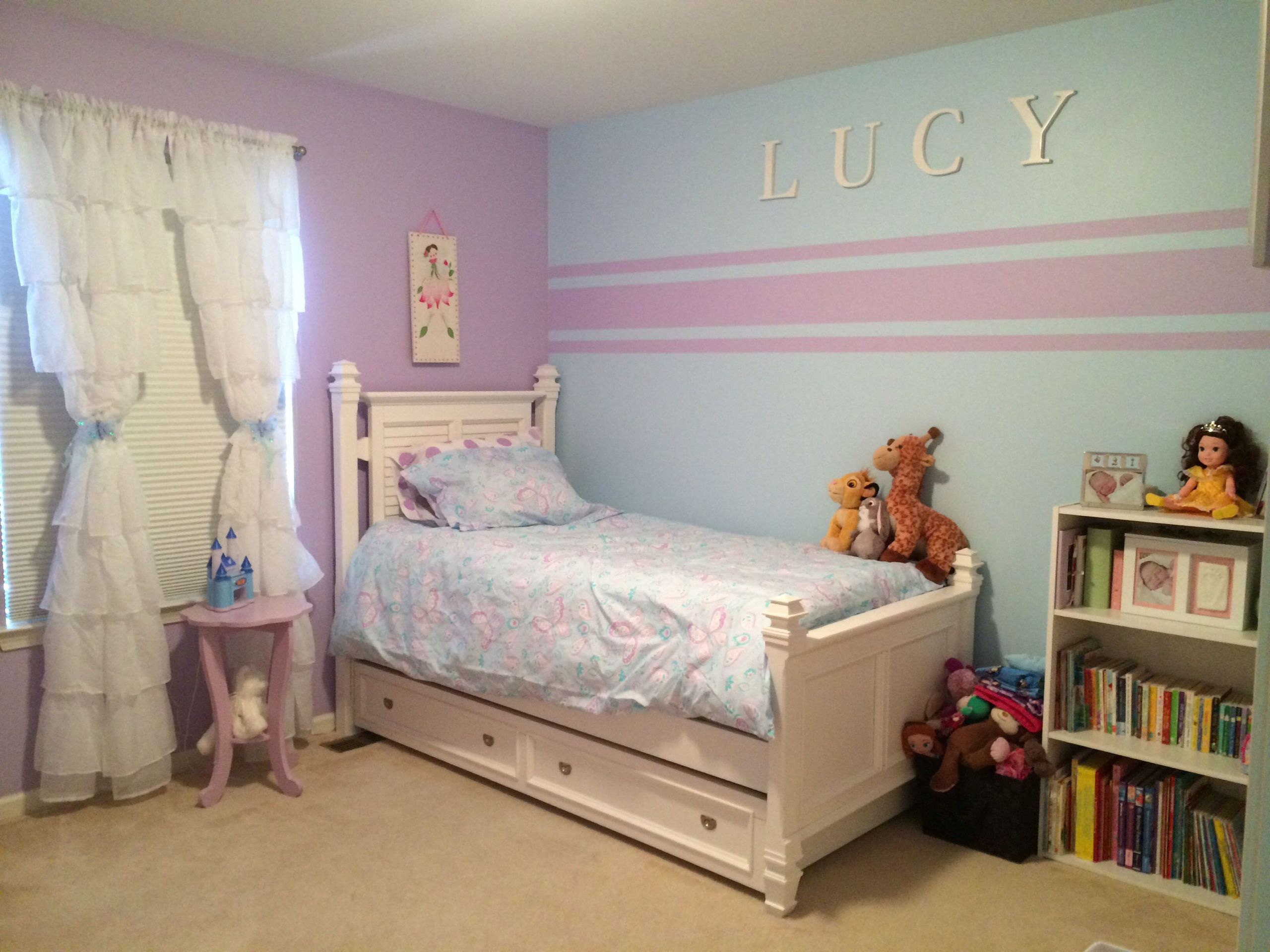 Girl Bedroom Painting Ideas
 Accent wall stripes for little girl room Kristin duvet