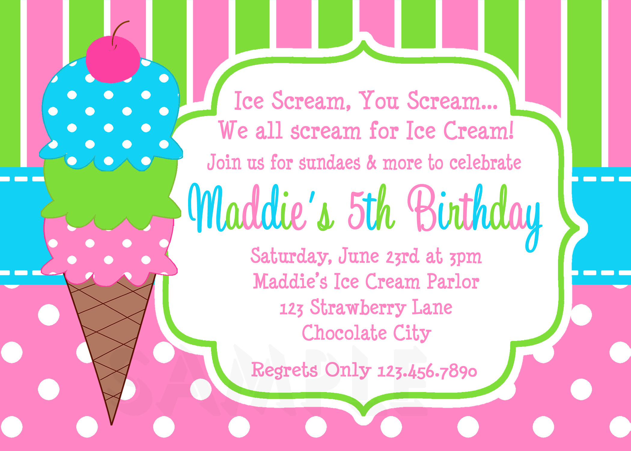 Girls Birthday Party Invitations
 Printable Birthday Invitations Girls Ice Cream Party