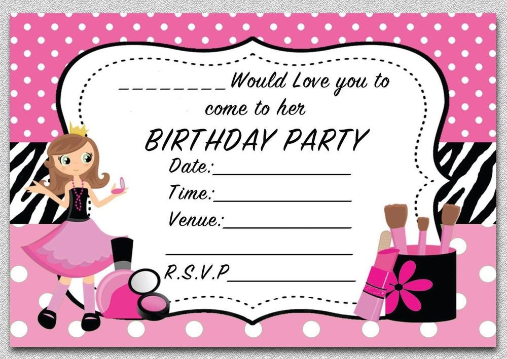 Girls Birthday Party Invitations
 GIRLS PAMPER BIRTHDAY PARTY INVITATIONS KIDS INVITES PINK