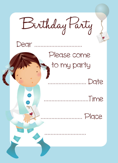 Girls Birthday Party Invitations
 Balloon Girl Birthday Party Invitation