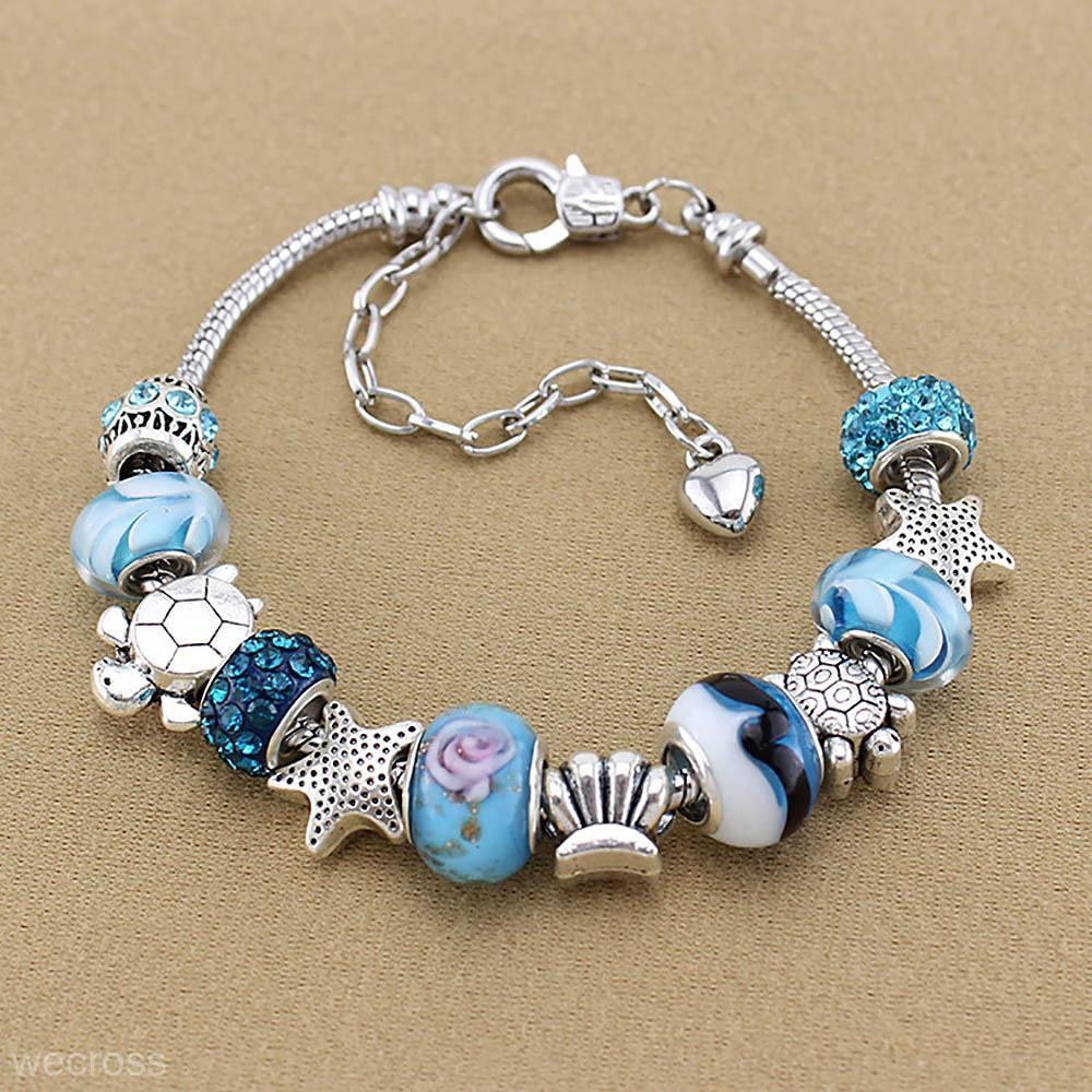 Glass Bead Bracelets
 Charm Bracelet Fashion Jewelry Ocean Blue Crystal Glass