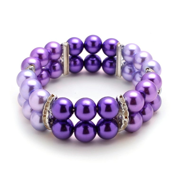 Glass Bead Bracelets
 Tri Colored Purple Glass Pearl Bead Stretch Bracelet