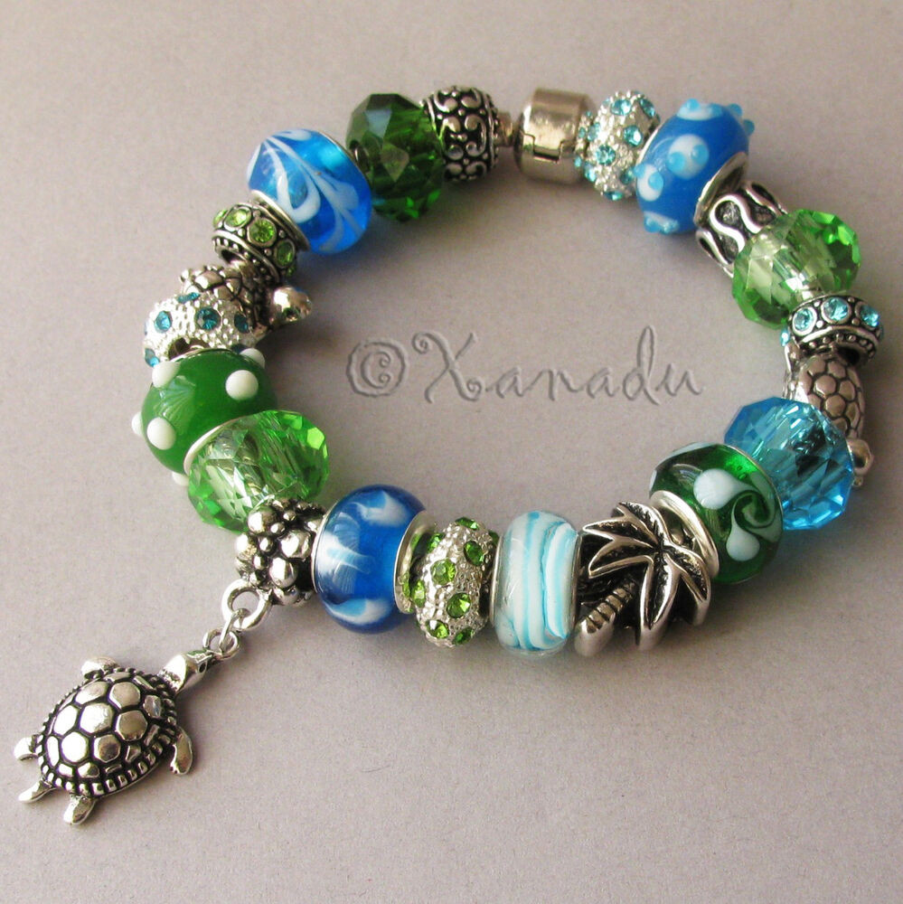 Glass Bead Bracelets
 Turtle Island European Style Charm Bracelet Green